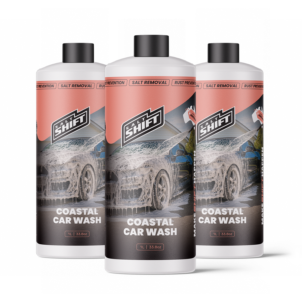 Three bottles of Coastal Car Wash with a white background