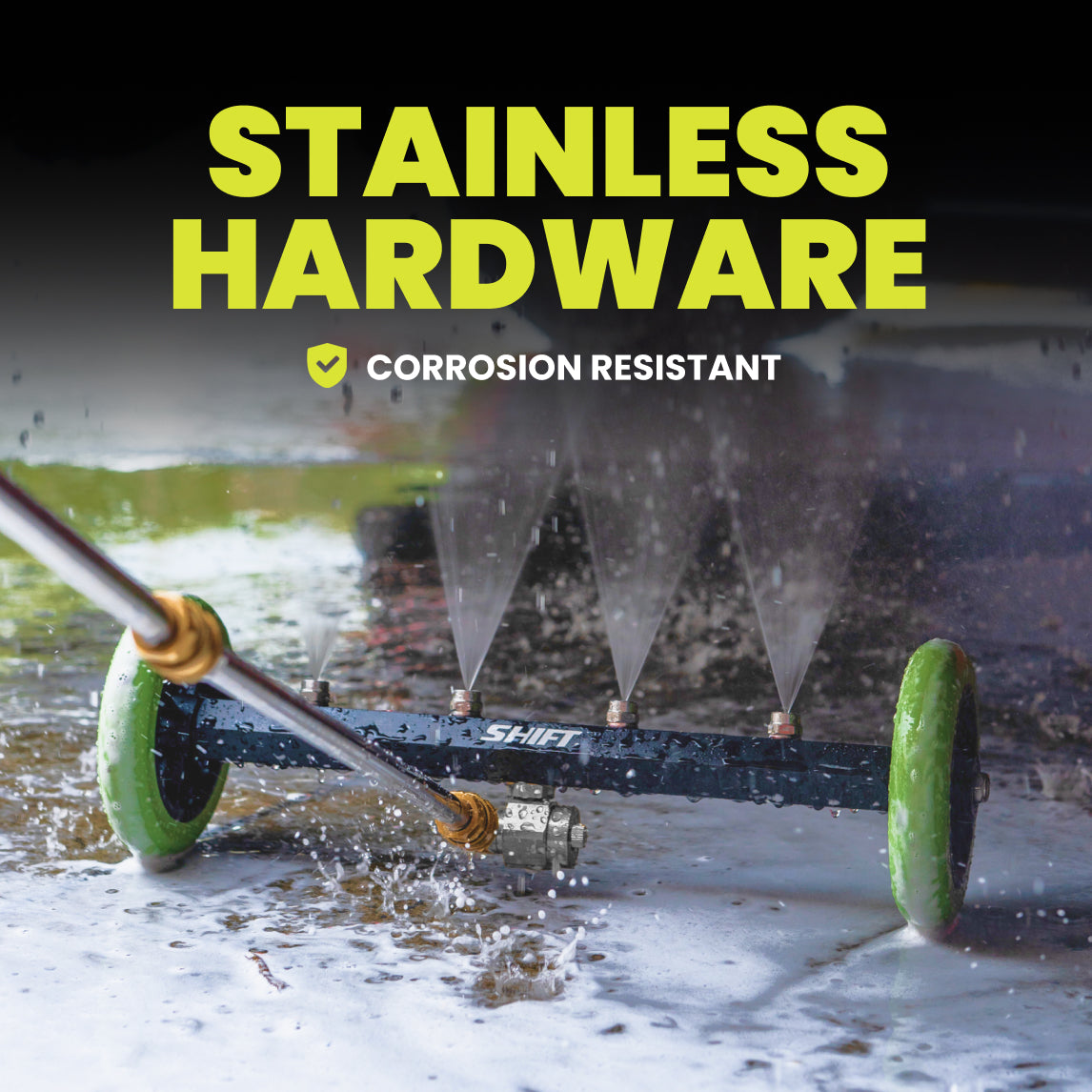 underbody blaster with stainless hardware and corrosion-resistant feature on a black background