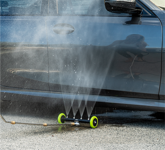 Car washing tool in action on a car