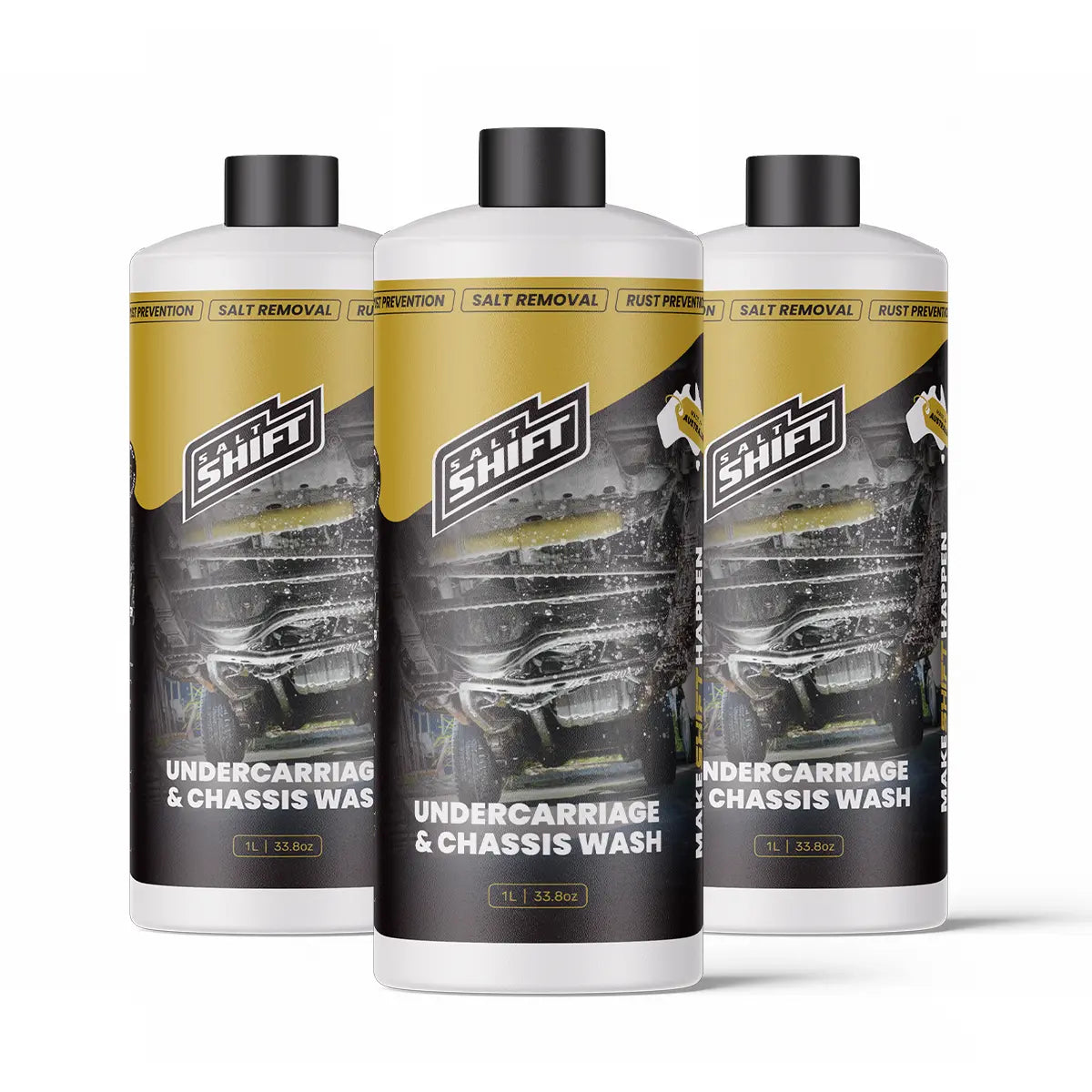 Three bottles of Shift Undercarriage & Chassis Wash on a white background
