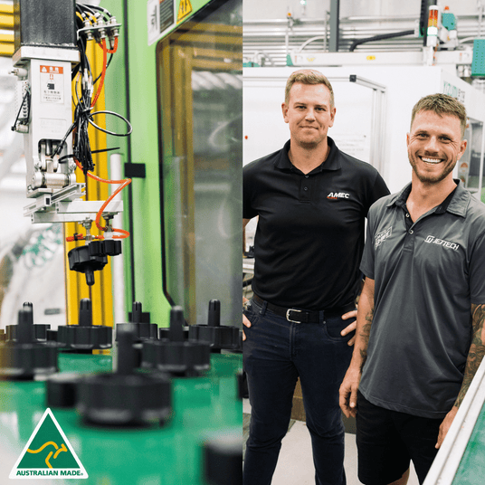Australian-made manufacturing process with automated machinery and Salt Shift team members in a production facility.