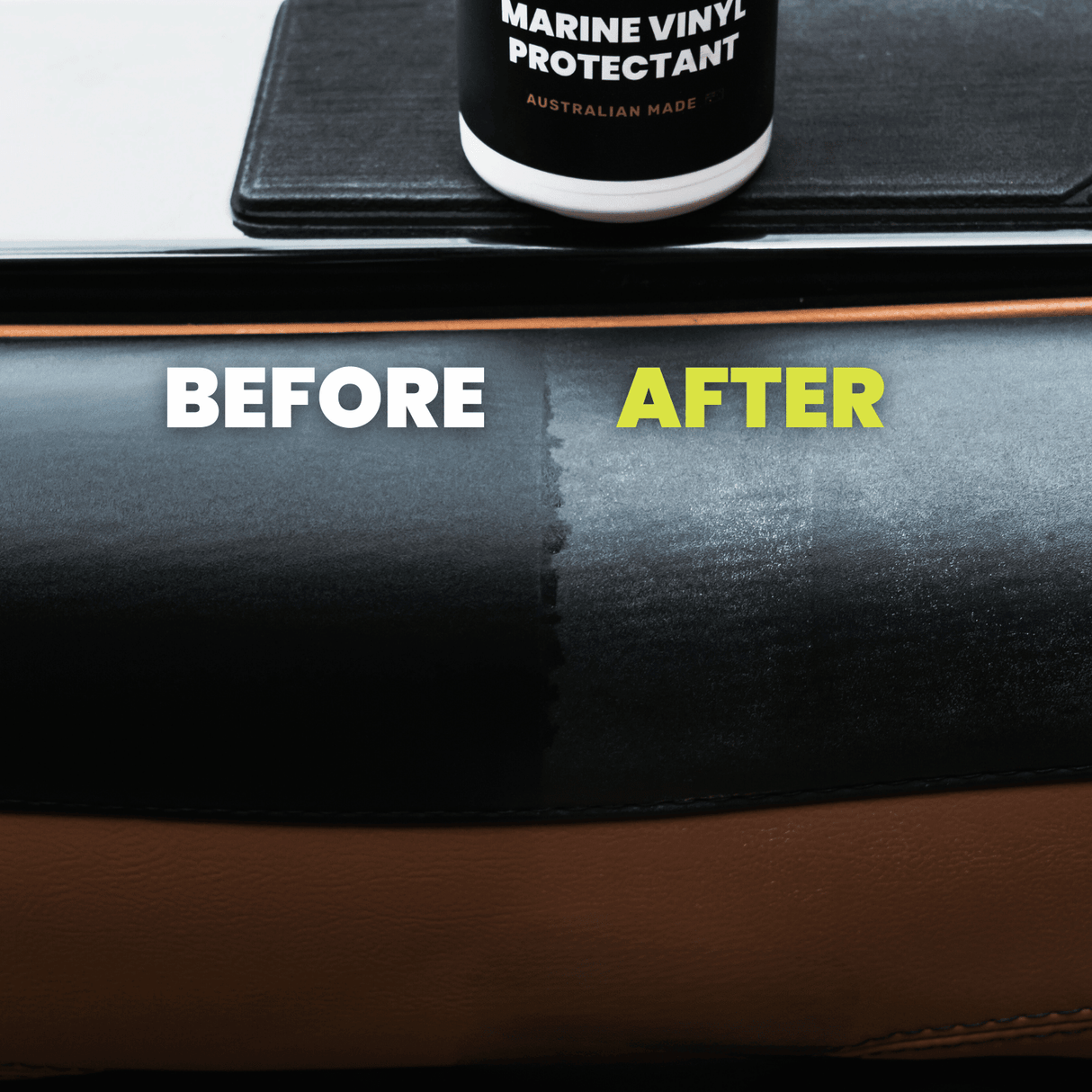 before and after a cleaning boat interior with salt shift product