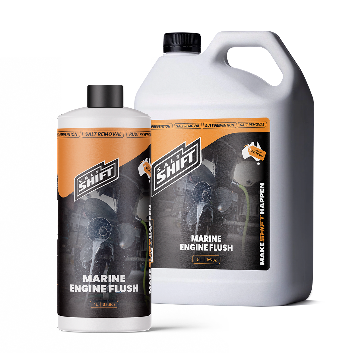 Salt Shift Marine Engine Flush 1L and 5L on a white background