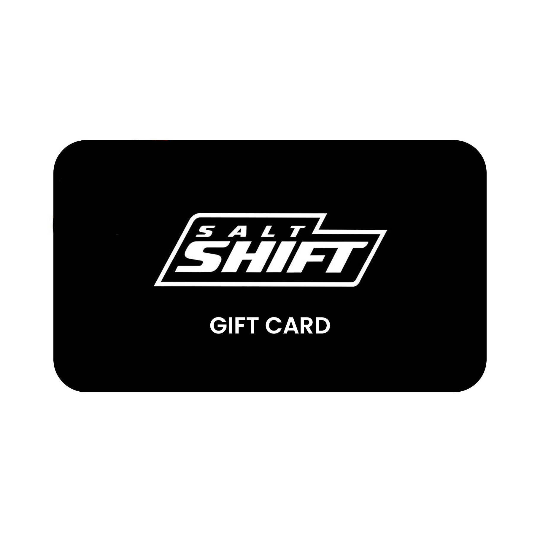 Black gift card with 'Salt Shift' logo on a white background