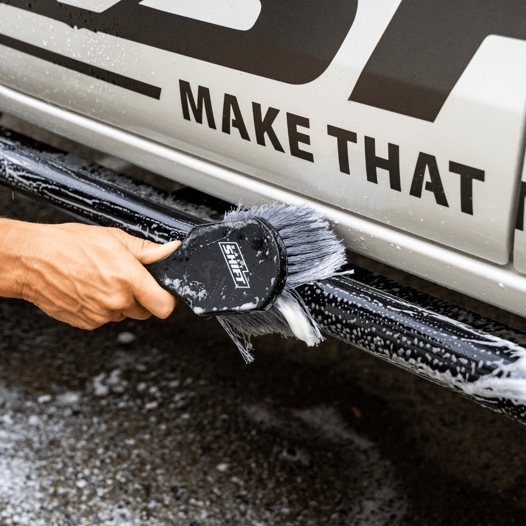 Salt Shift Soft Hard Brush Combo soft brush on boat