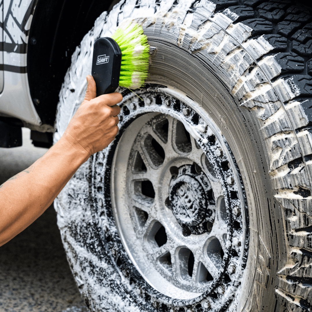 Salt Shift Soft Hard Brush Combo on tyre