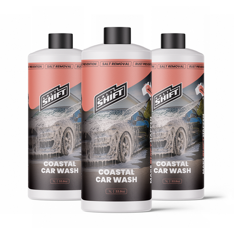 Three bottles of Coastal Car Wash with a white background