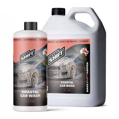 Two bottles of Shift Coastal Car Wash on a white background