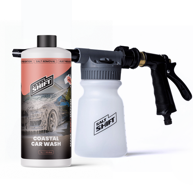 Car wash product with a spray gun on a white background