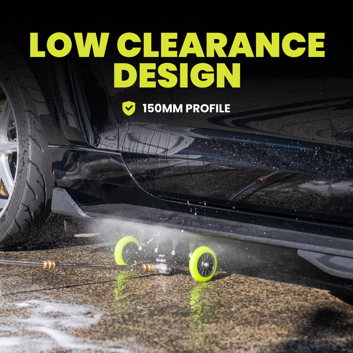 underbody blaster with low clearance design on a car's undercarriage