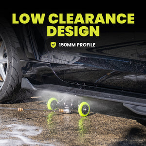 underbody blaster with low clearance design on a car's undercarriage