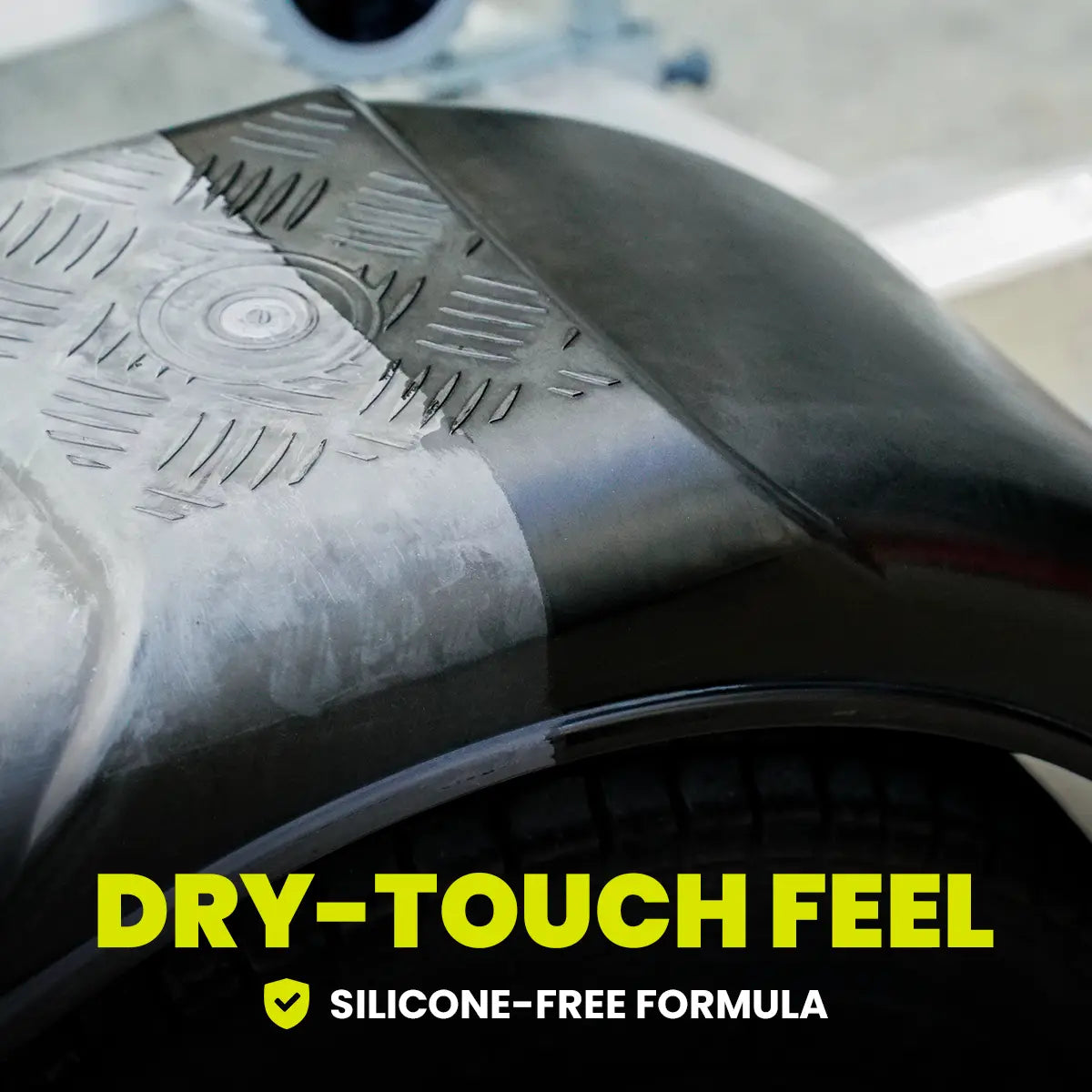 Product with 'Dry-Touch Feel' and 'Silicone-Free Formula' text on a clear background