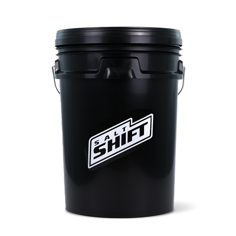 Black bucket with 'Salt Shift' logo on a white background