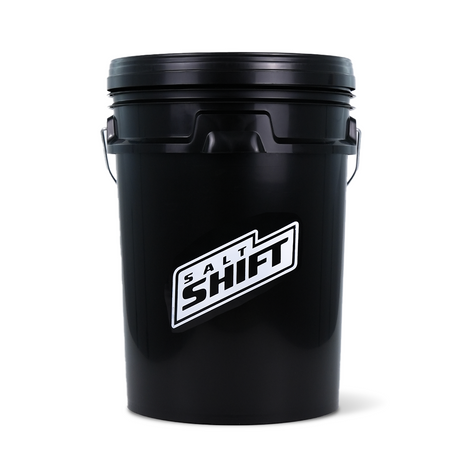 Black bucket with 'Salt Shift' logo on a white background