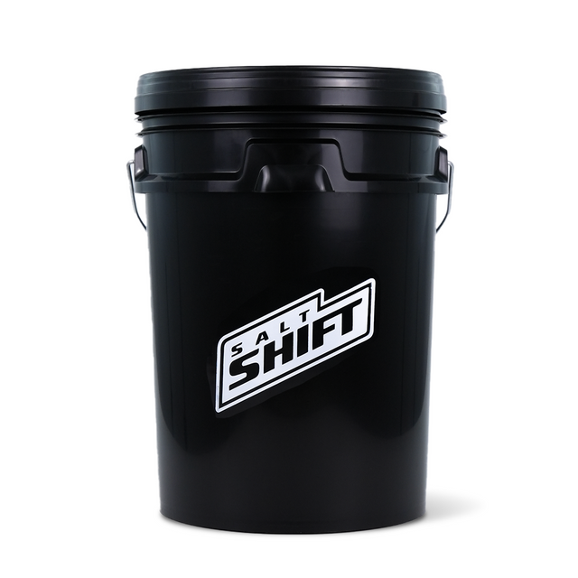 Black bucket with 'Salt Shift' logo on a white background