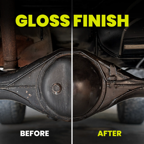 Comparison of a metal component before and after a gloss finish application.