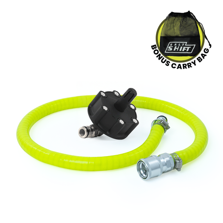 Yellow hose with black connector and silver fitting on a white background, featuring 'Shift' brand.