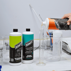 Salt Shift Marine Engine Flush Kit products being tested in a lab