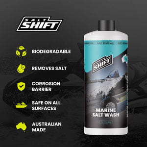 Salt Shift marine salt wash bottle with features on a dark background