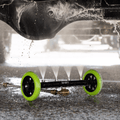 A person uses a Salt Shift underbody washer to clean a chassis.